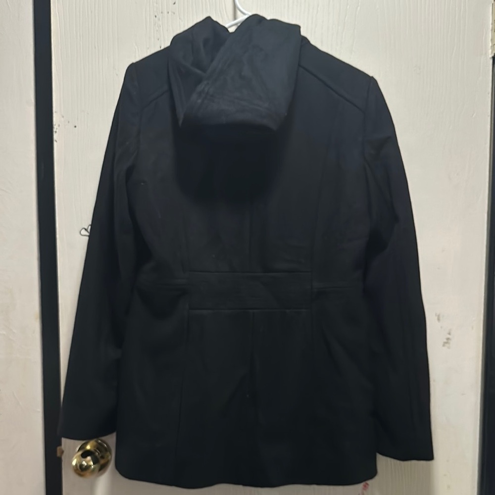 London Fog Black Hooded Wool Blend Coat - Size Small - Picture 4 of 16